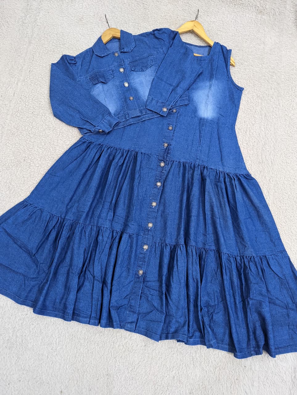 Premium Denim Jacket & Front Open Maxi