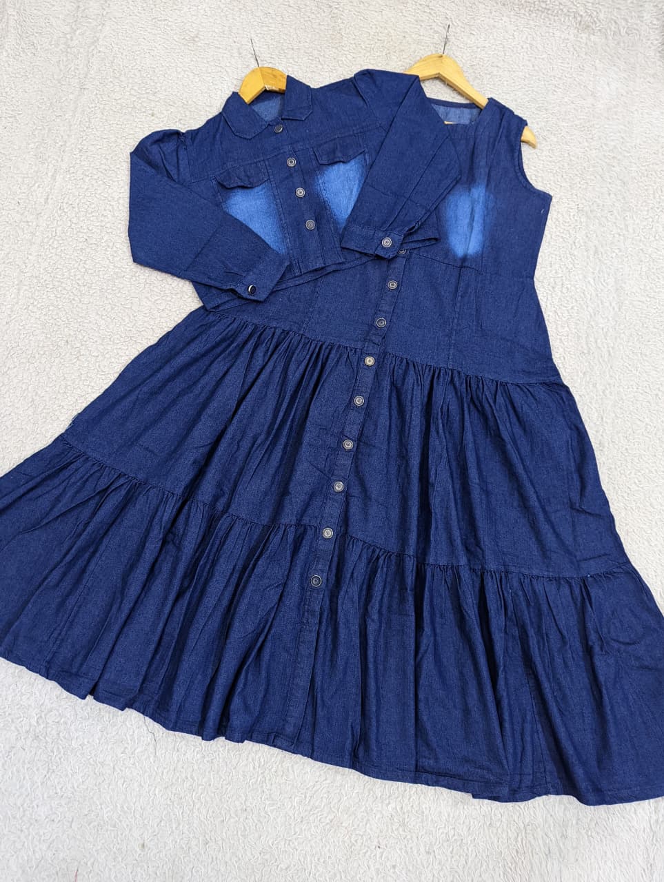 Premium Denim Jacket & Front Open Maxi